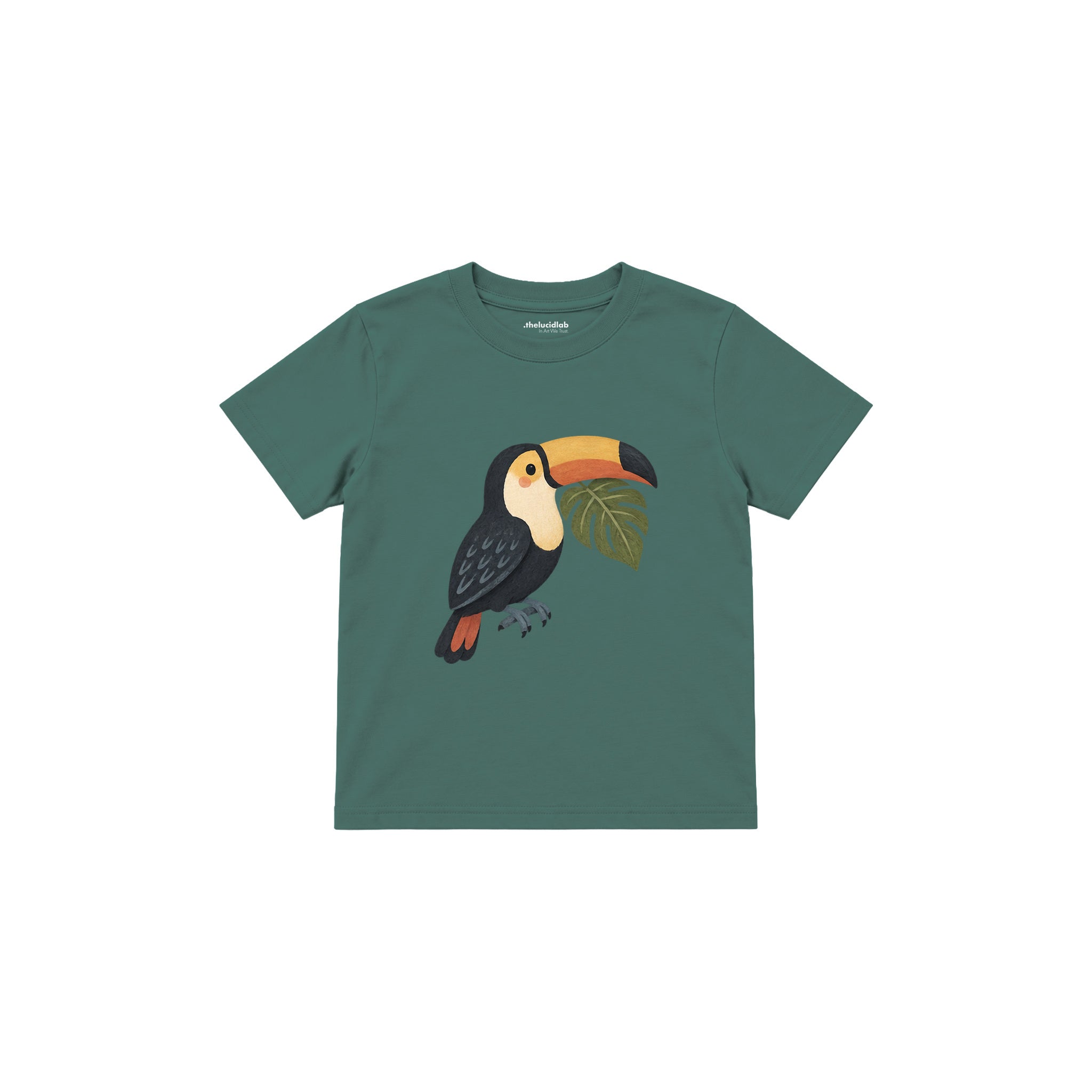 Toucan with a green leaf Çocuk Tişört — Yeşil — ön görünüm