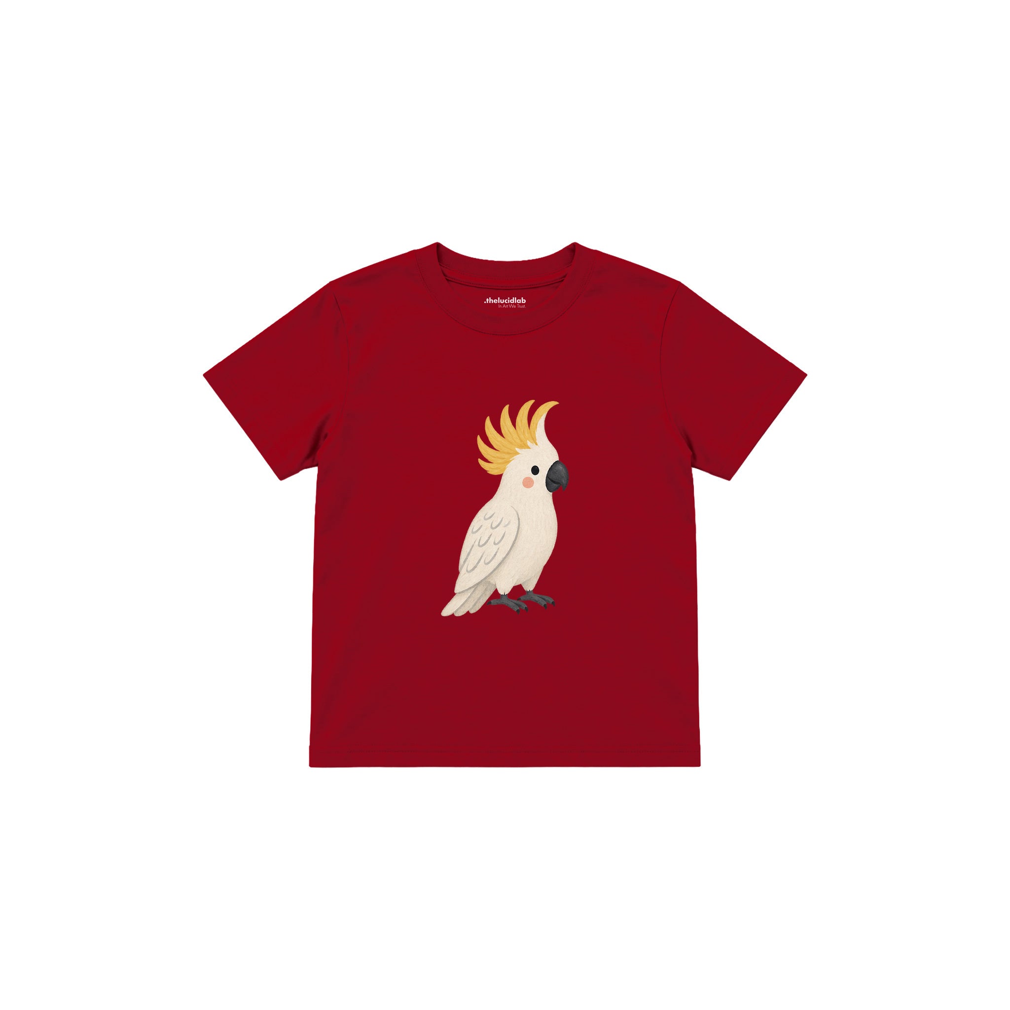 Cockatoo with a cheerful crest Çocuk Tişört — Kırmızı — ön görünüm
