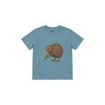 Kiwi bird with a small fern Çocuk Tişört — Çelik Mavi — ön görünüm