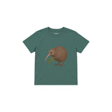 Kiwi bird with a small fern Çocuk Tişört — Yeşil — ön görünüm