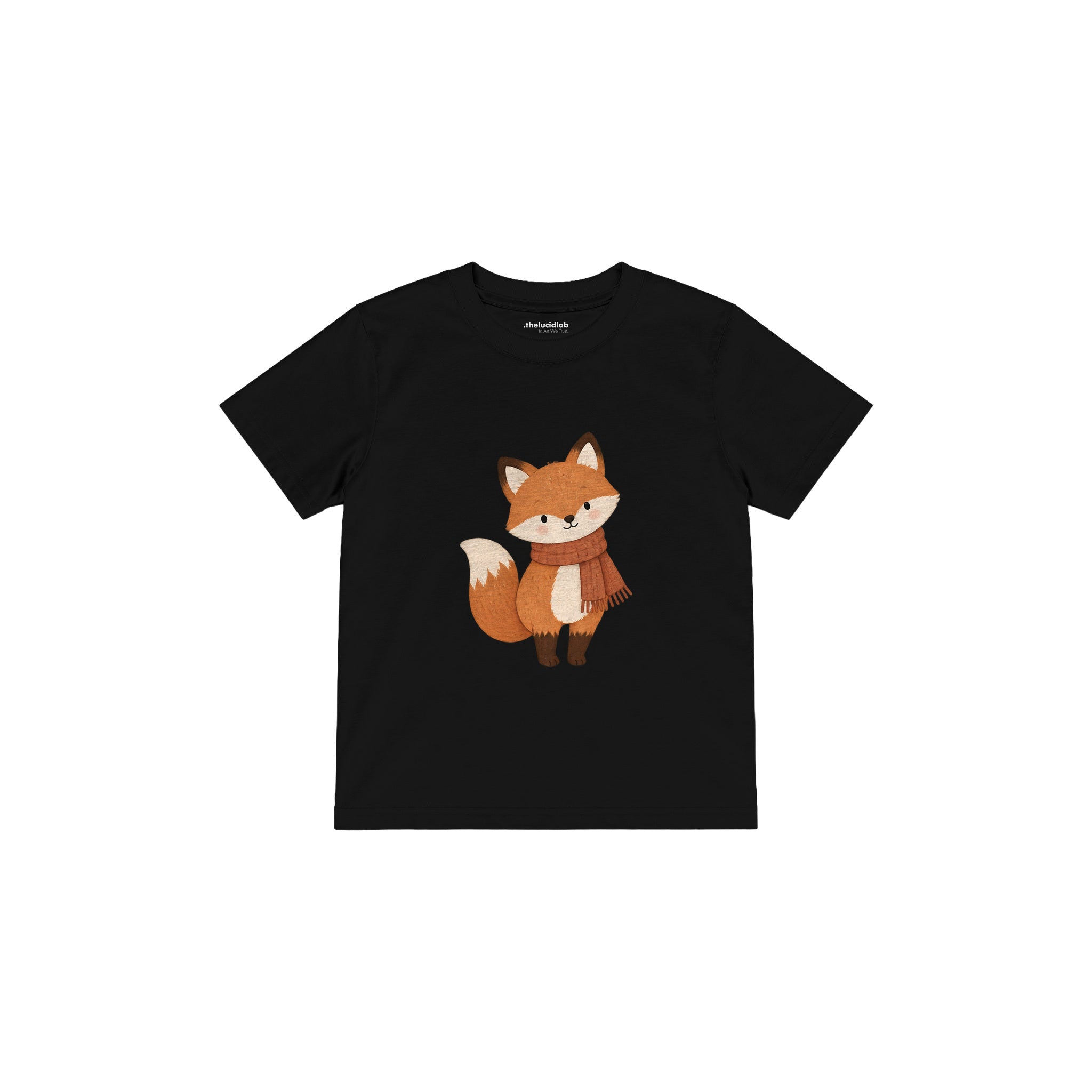 Fox in a rust scarf Çocuk Tişört — Siyah — ön görünüm