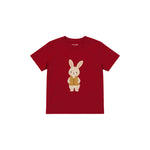 Rabbit in a mustard knitted vest Çocuk Tişört — Kırmızı — ön görünüm