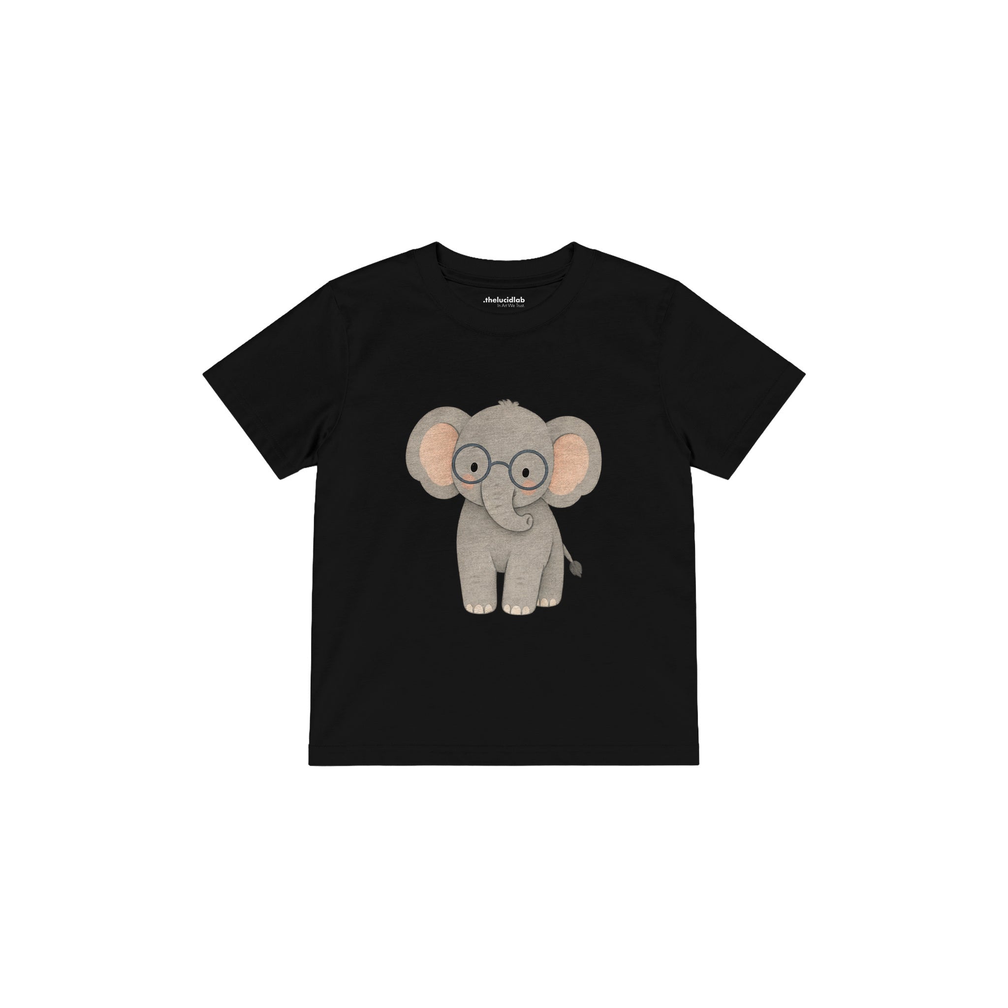 Elephant wearing soft round glasses Çocuk Tişört — Siyah — ön görünüm