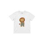 Lion in sage dungarees Çocuk Tişört — Beyaz — ön görünüm