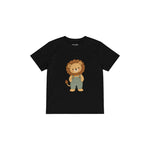 Lion in sage dungarees Çocuk Tişört — Siyah — ön görünüm