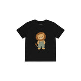 Lion in sage dungarees Çocuk Tişört — Siyah — ön görünüm