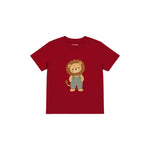 Lion in sage dungarees Çocuk Tişört — Kırmızı — ön görünüm