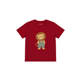 Lion in sage dungarees Çocuk Tişört — Kırmızı — ön görünüm