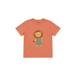 Lion in sage dungarees Çocuk Tişört — Somon — ön görünüm