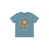 Lion in sage dungarees Çocuk Tişört — Çelik Mavi — ön görünüm