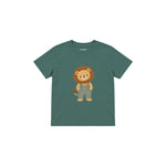 Lion in sage dungarees Çocuk Tişört — Yeşil — ön görünüm