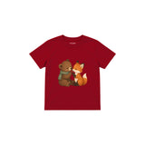 Bear and fox sharing one berry Çocuk Tişört — Kırmızı — ön görünüm