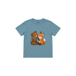 Bear and fox sharing one berry Çocuk Tişört — Çelik Mavi — ön görünüm