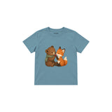 Bear and fox sharing one berry Çocuk Tişört — Çelik Mavi — ön görünüm