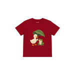 Duck and frog sharing a leaf umbrella Çocuk Tişört — Kırmızı — ön görünüm