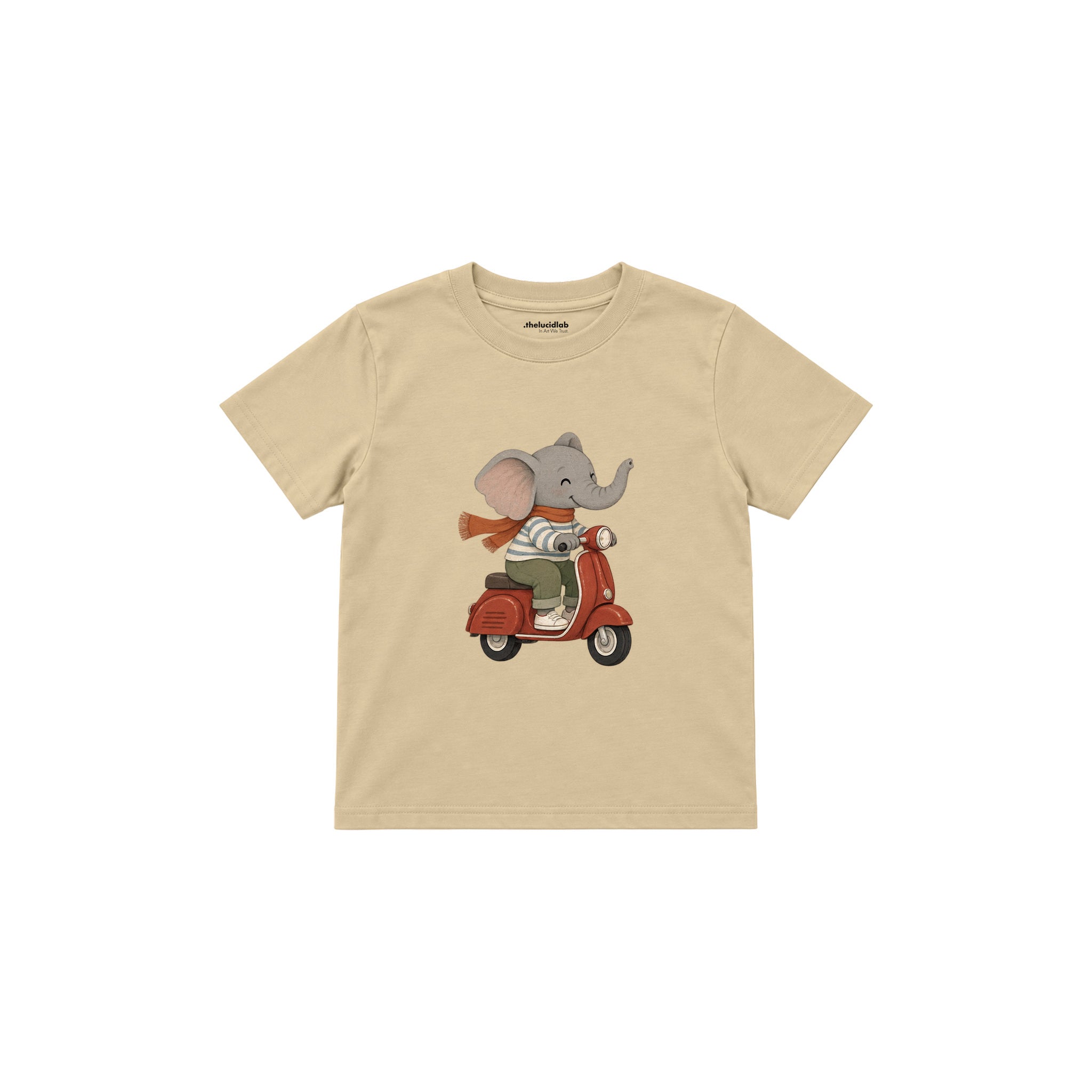 Elephant riding a vintage red scooter Çocuk Tişört — Krem — ön görünüm