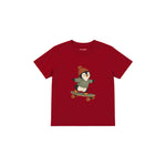 Penguin on a longboard wearing a beanie Çocuk Tişört — Kırmızı — ön görünüm