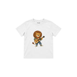 Lion playing a tiny acoustic guitar Çocuk Tişört — Beyaz — ön görünüm