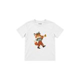 Fox playing a trumpet Çocuk Tişört — Beyaz — ön görünüm
