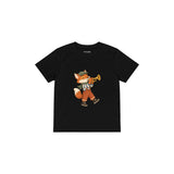 Fox playing a trumpet Çocuk Tişört — Siyah — ön görünüm