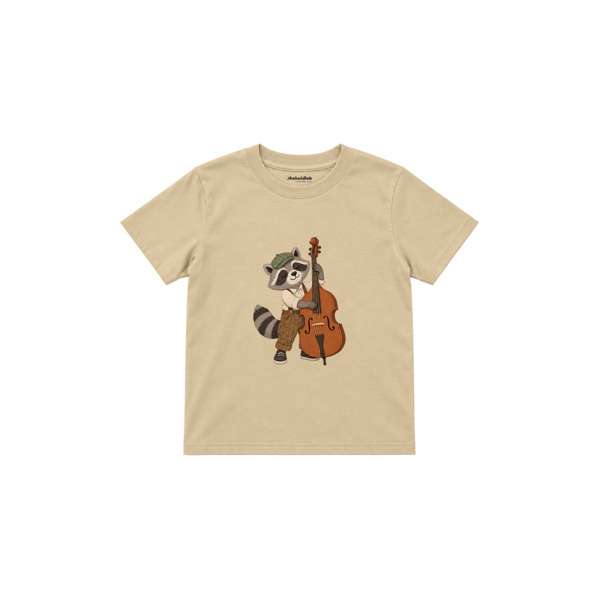 Raccoon playing a double bass Çocuk Tişört — Krem — ön görünüm