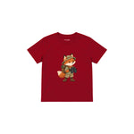 Fox with explorer backpack and binoculars Çocuk Tişört — Kırmızı — ön görünüm