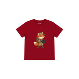 Fox with explorer backpack and binoculars Çocuk Tişört — Kırmızı — ön görünüm