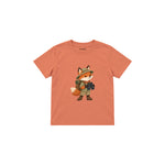 Fox with explorer backpack and binoculars Çocuk Tişört — Somon — ön görünüm