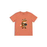 Fox with explorer backpack and binoculars Çocuk Tişört — Somon — ön görünüm
