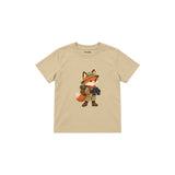 Fox with explorer backpack and binoculars Çocuk Tişört — Krem — ön görünüm