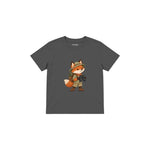 Fox with explorer backpack and binoculars Çocuk Tişört — Antrasit — ön görünüm