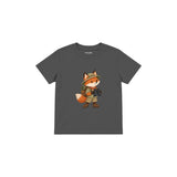 Fox with explorer backpack and binoculars Çocuk Tişört — Antrasit — ön görünüm