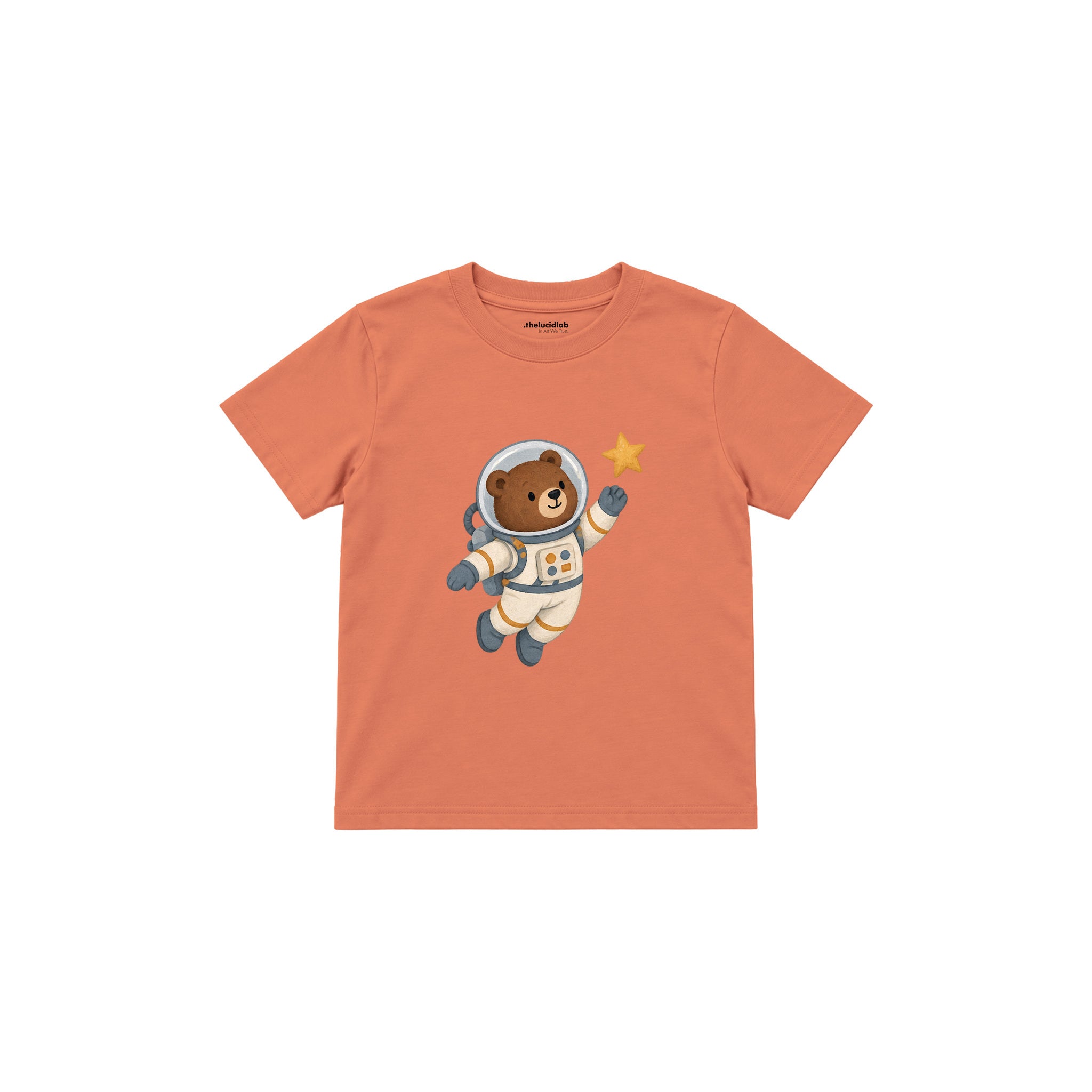 Bear astronaut floating with one star Çocuk Tişört — Somon — ön görünüm