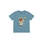Bear astronaut floating with one star Çocuk Tişört — Çelik Mavi — ön görünüm