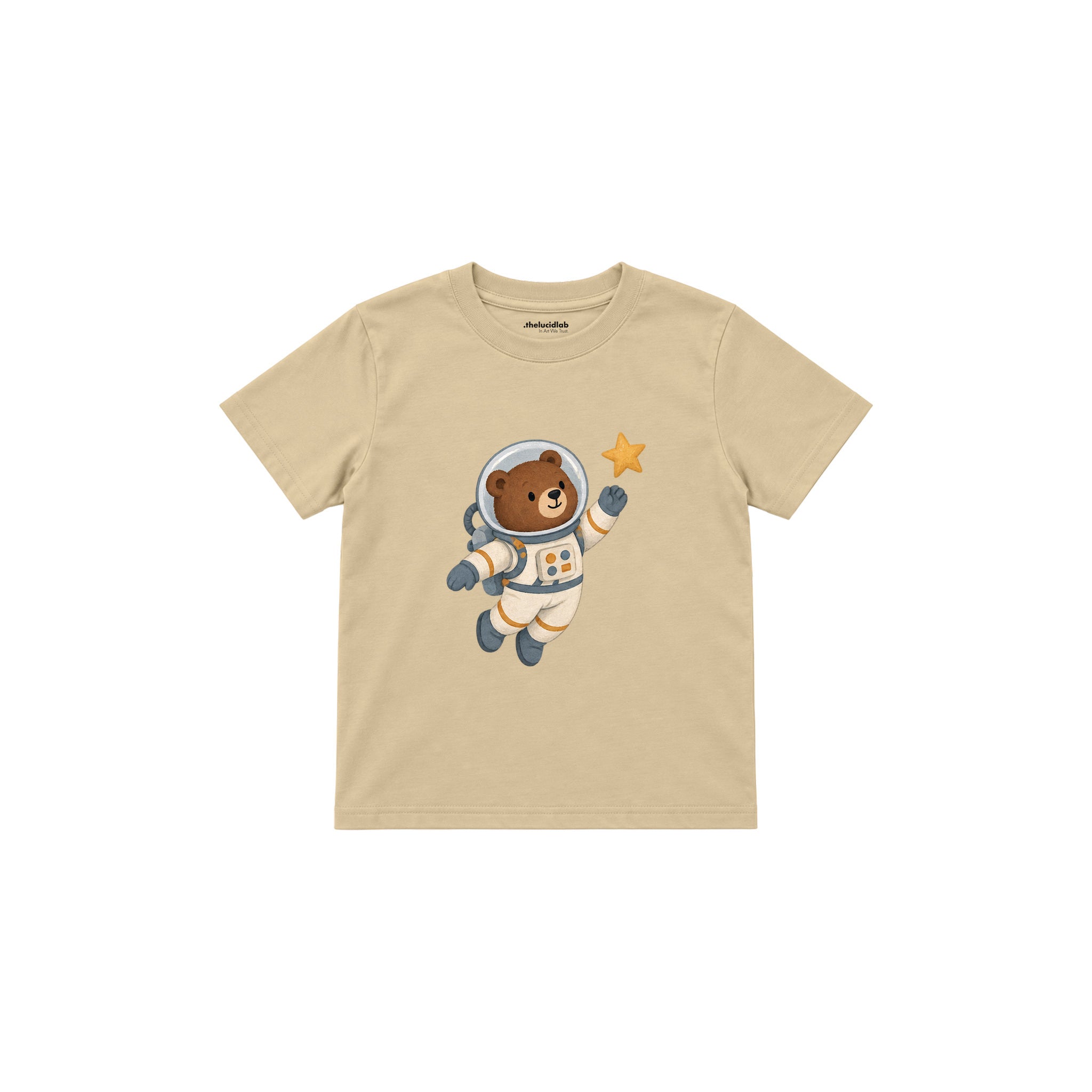 Bear astronaut floating with one star Çocuk Tişört — Krem — ön görünüm
