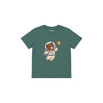 Bear astronaut floating with one star Çocuk Tişört — Yeşil — ön görünüm