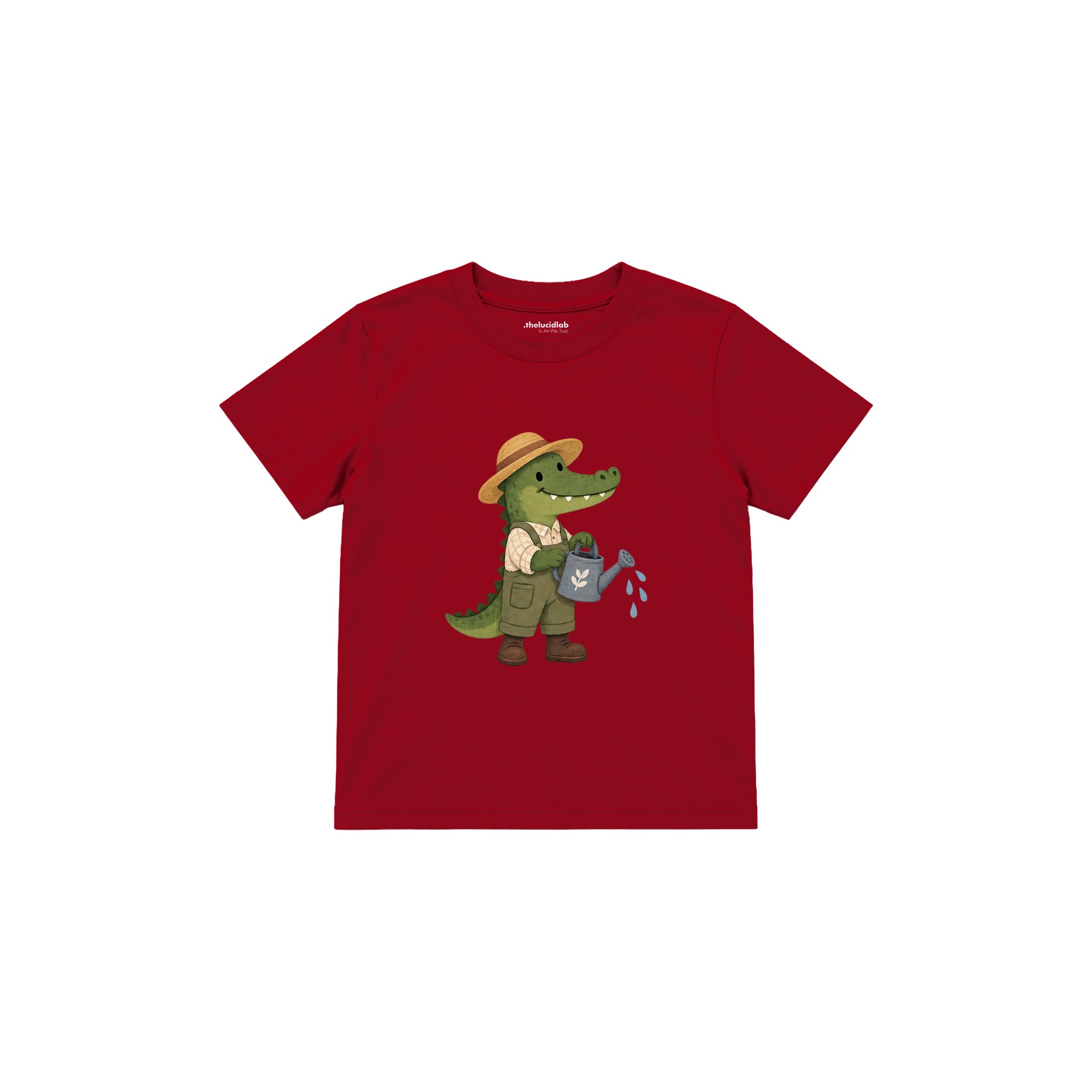 Crocodile gardener with a watering can Çocuk Tişört — Kırmızı — ön görünüm