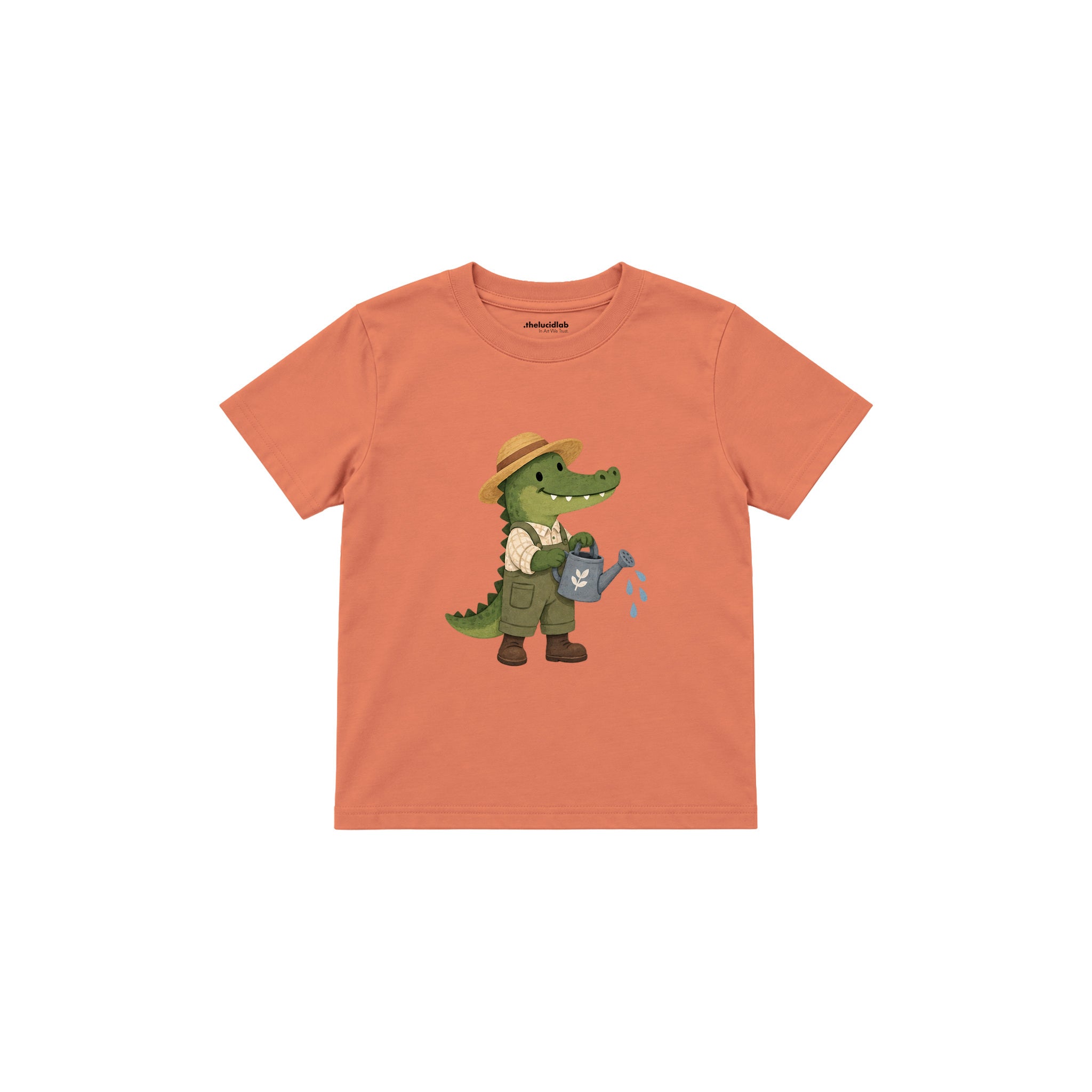 Crocodile gardener with a watering can Çocuk Tişört — Somon — ön görünüm