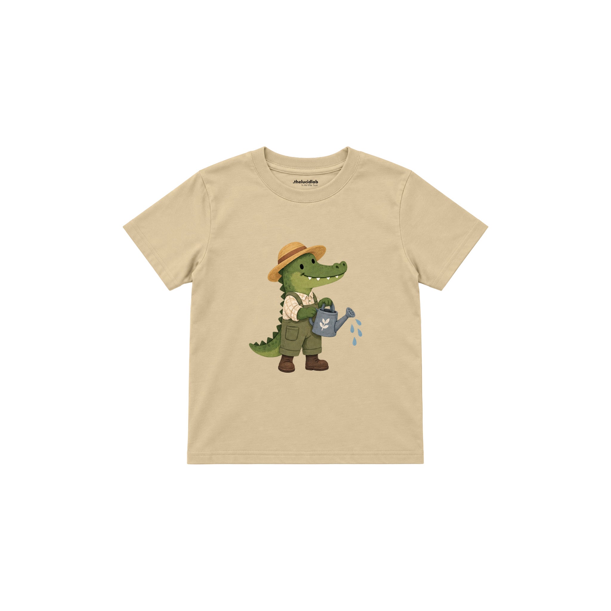 Crocodile gardener with a watering can Çocuk Tişört — Krem — ön görünüm