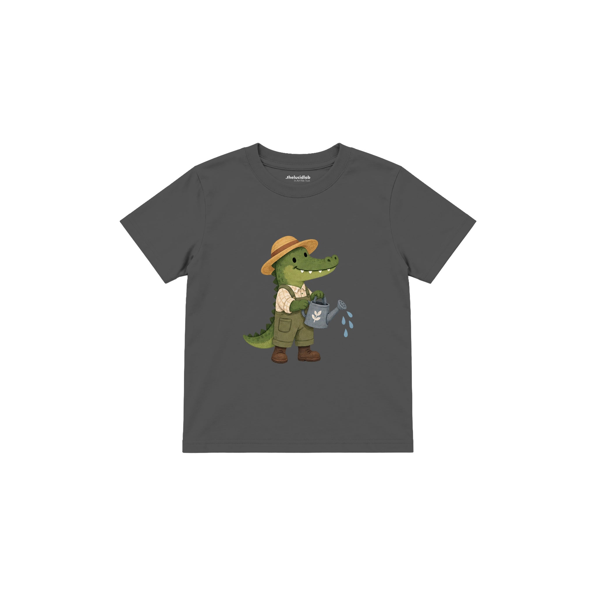 Crocodile gardener with a watering can Çocuk Tişört — Antrasit — ön görünüm