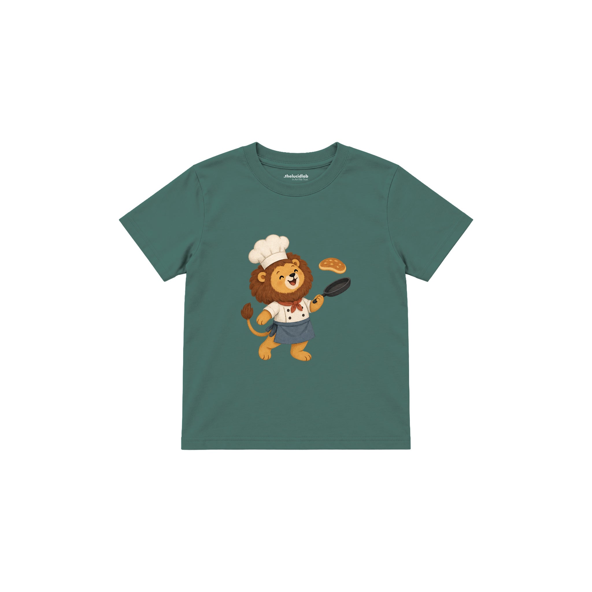 Lion chef tossing a pancake Çocuk Tişört — Yeşil — ön görünüm