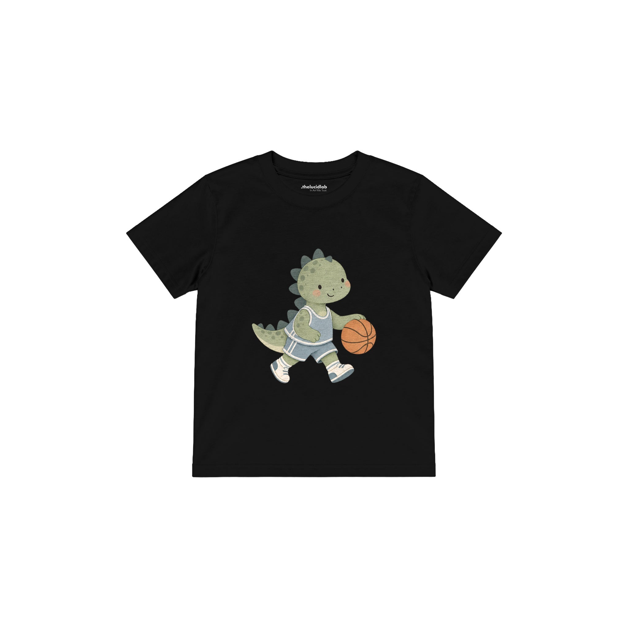 Dinosaur playing basketball Çocuk Tişört — Siyah — ön görünüm