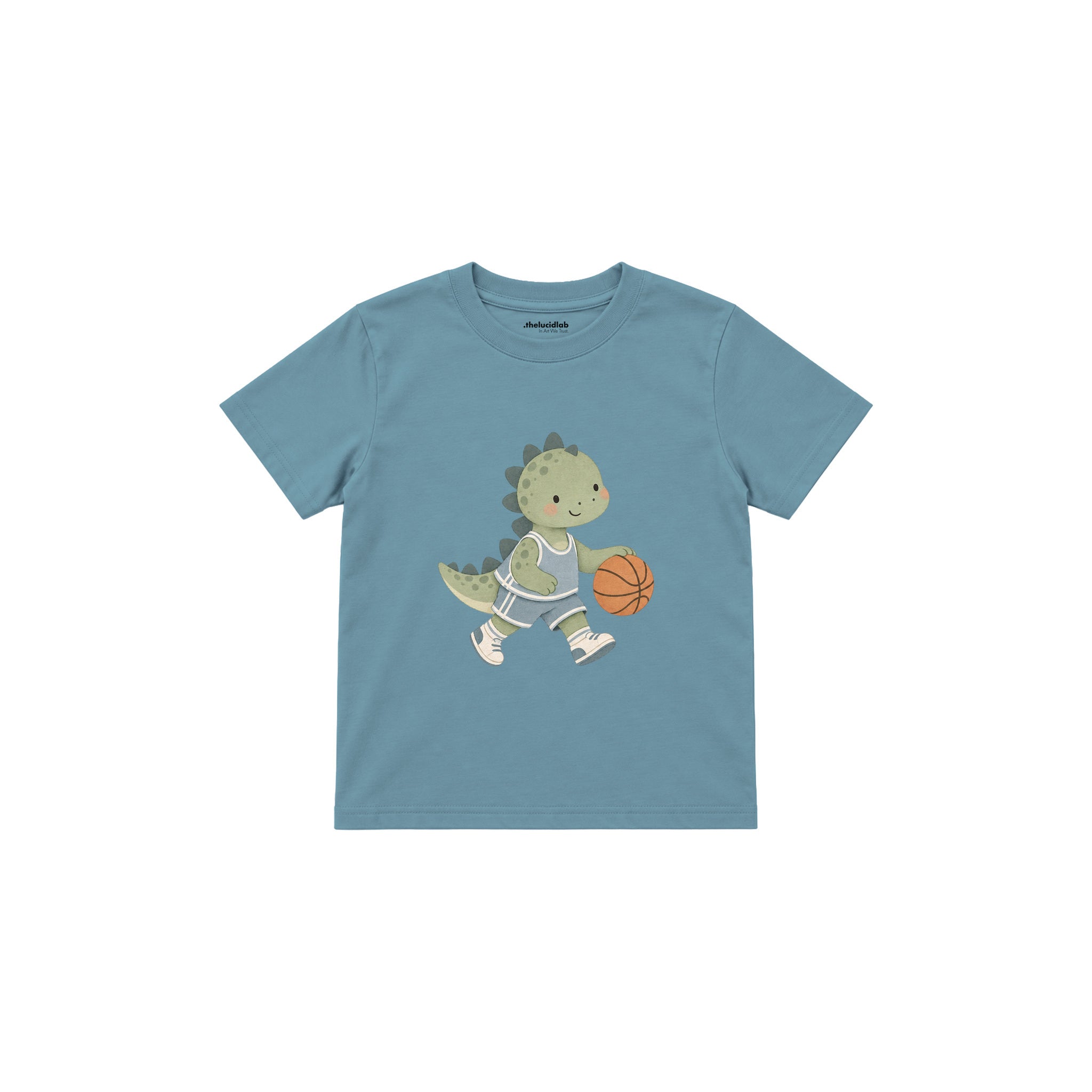 Dinosaur playing basketball Çocuk Tişört — Çelik Mavi — ön görünüm