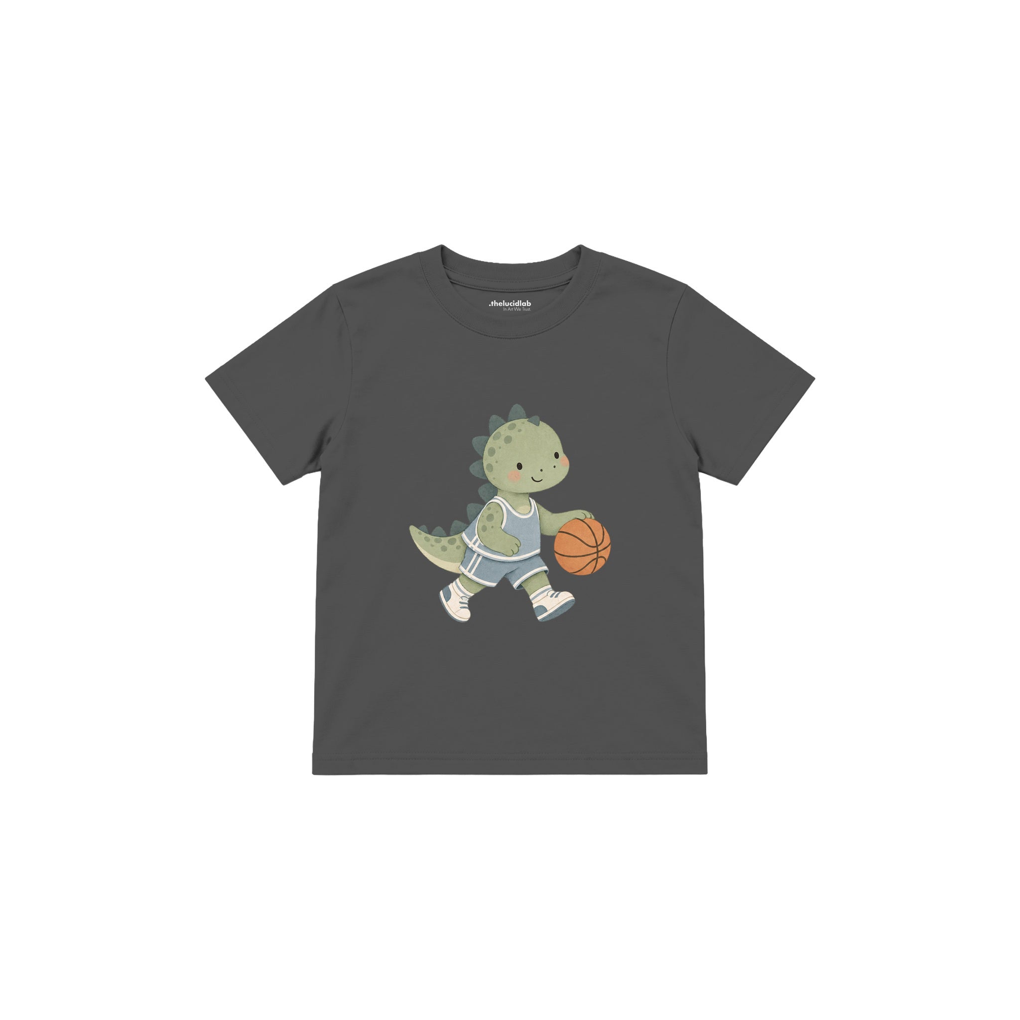 Dinosaur playing basketball Çocuk Tişört — Antrasit — ön görünüm