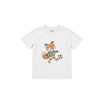 Fox kicking a football Çocuk Tişört — Beyaz — ön görünüm