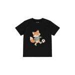Fox kicking a football Çocuk Tişört — Siyah — ön görünüm