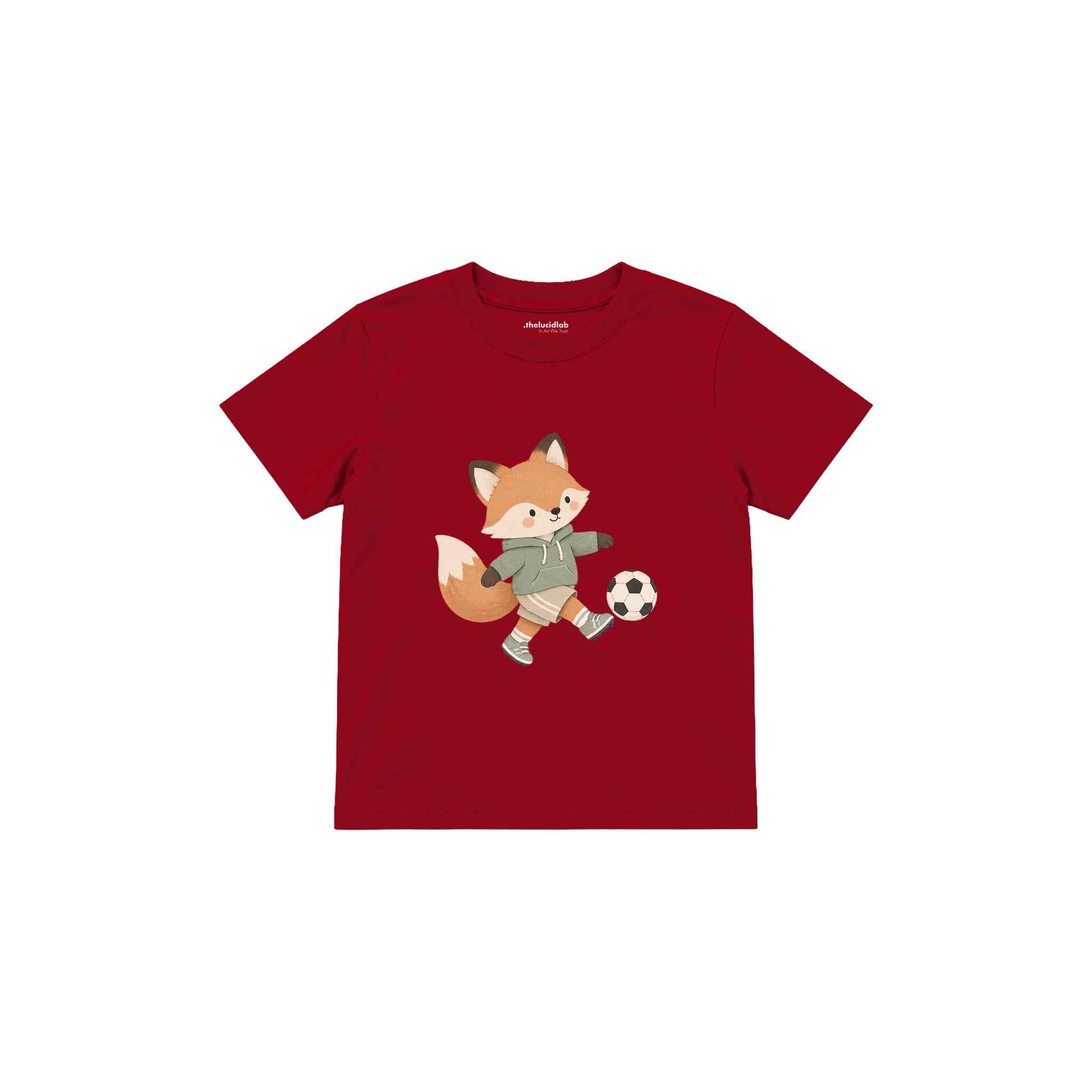 Fox kicking a football Çocuk Tişört — Kırmızı — ön görünüm