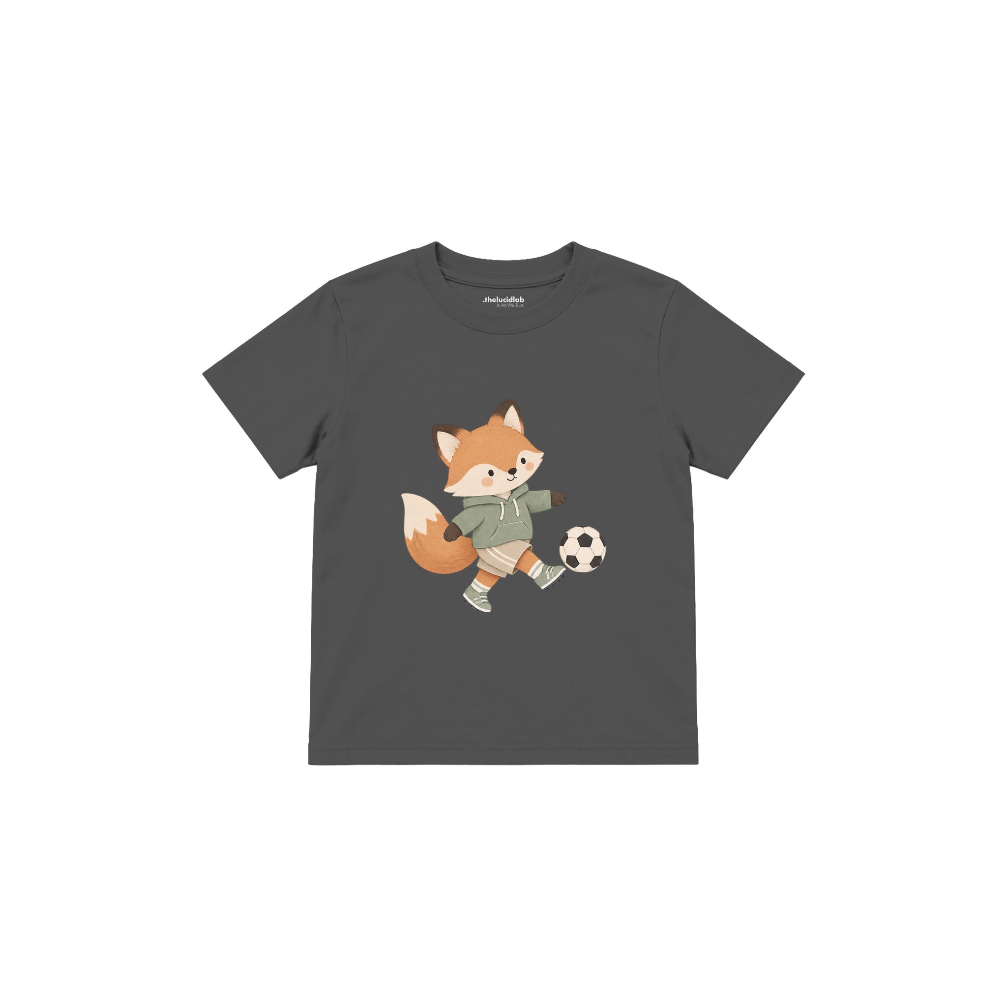 Fox kicking a football Çocuk Tişört — Antrasit — ön görünüm