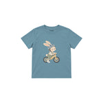 Rabbit riding a balance bike Çocuk Tişört — Çelik Mavi — ön görünüm