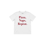 Pizza Naps Repeat Çocuk Tişört — Beyaz — ön görünüm